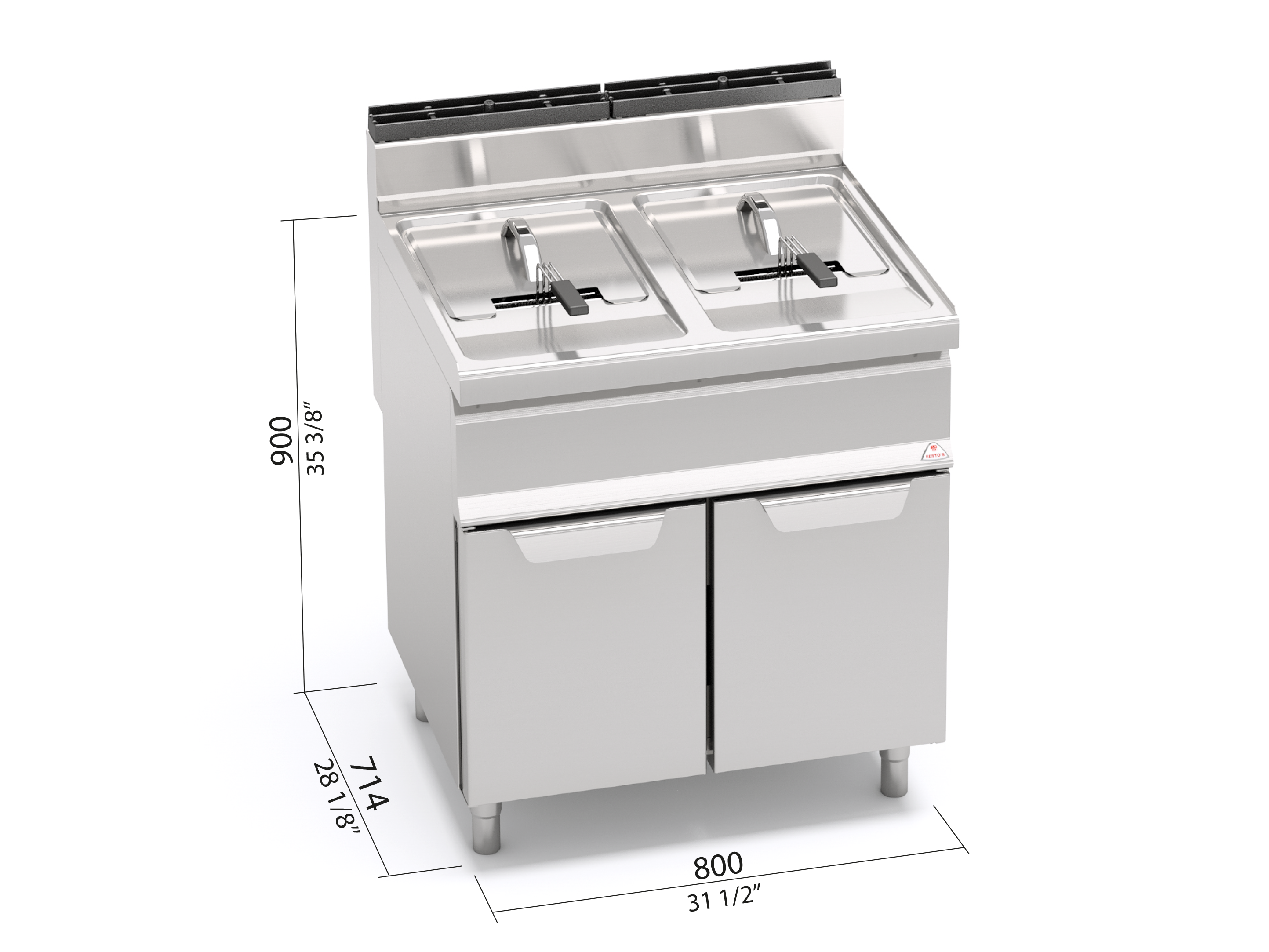 Friteuse professionnelle à gaz Turbo 15 litres sur meuble BERTOS