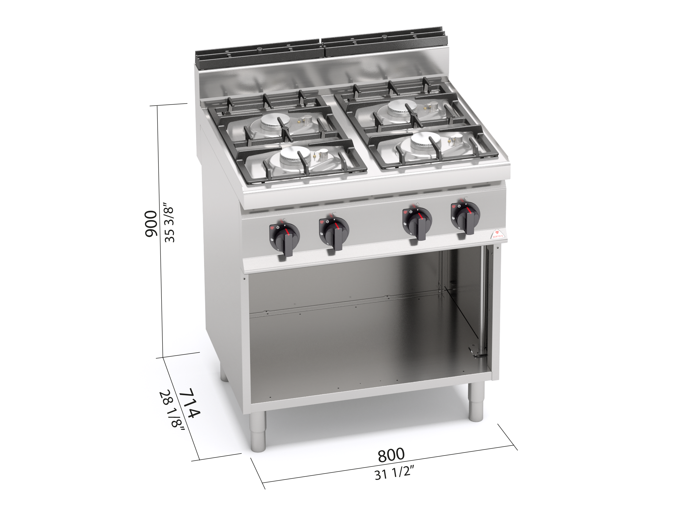 ▷ Cocina vitrocerámica 4 fuegos Berto's Serie Macros 700 ✔️ Osteleria