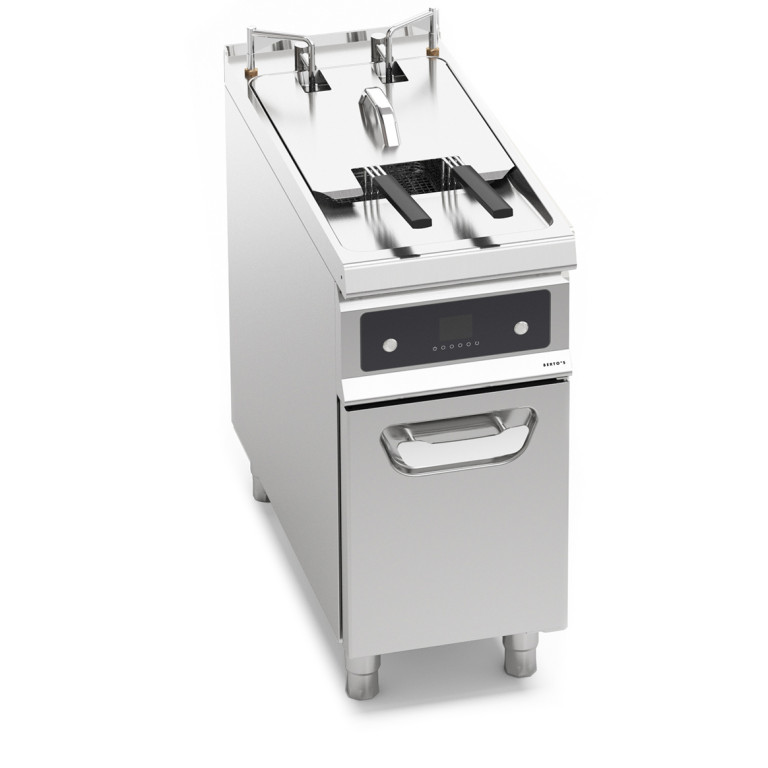 ELECTRIC FRYER WITH CABINET - SINGLE TANK 22 L - AUTOMATIC BASKET LIFTER - OIL FILTERING