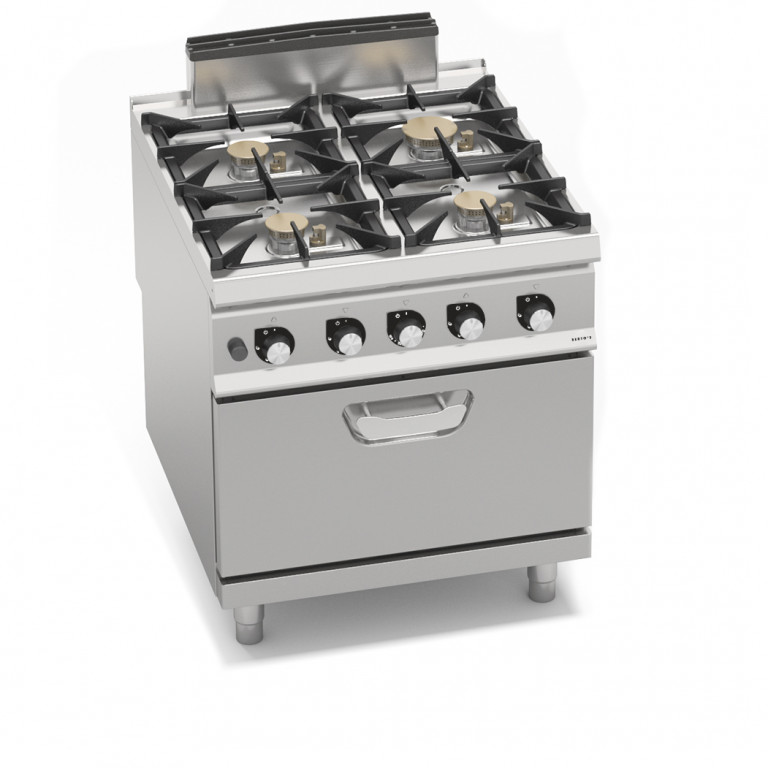 4-BURNERS GAS COOKER ON 2/1 GN GAS OVEN