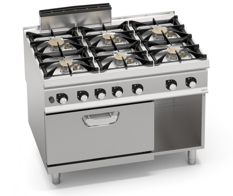 6-BURNERS GAS COOKER ON 2/1 GN GAS OVEN
