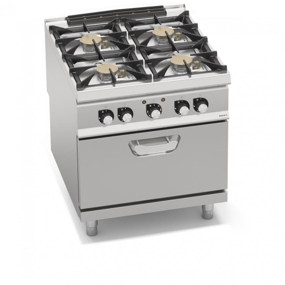 CUCINA A GAS 4 FUOCHI POTENZIATA SU FORNO ELETTRICO 1/1 GN