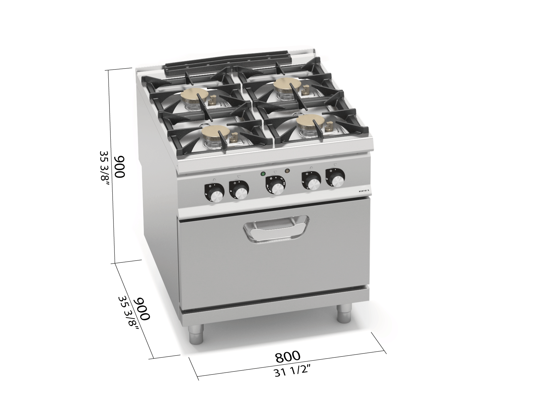 4-BURNERS GAS COOKER POWERED WITH 1/1 GN ELECTRIC OVEN - 13718700 -  Commercial kitchens | Berto's