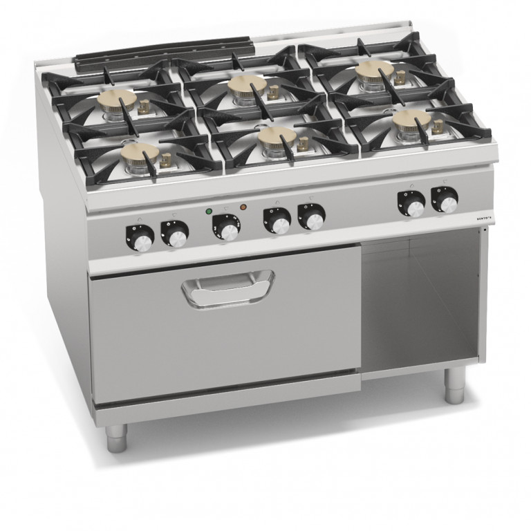 6-BURNERS GAS COOKER POWERED ON 1/1 GN ELECTRIC OVEN