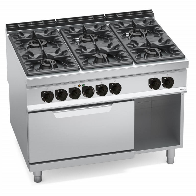 6 BURNER GAS COOKER ON 2/1 ELECT. OVEN